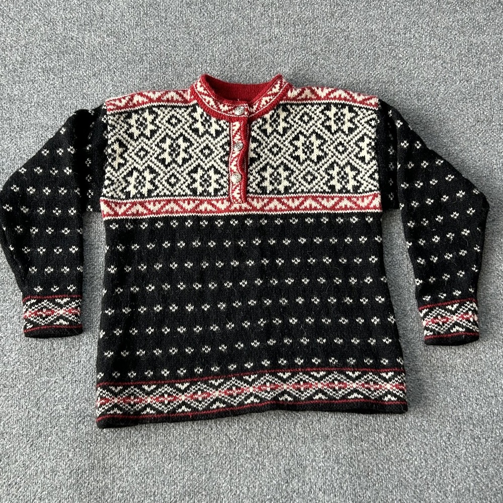 Vintage LL Bean Nordic Wool Henley Sweater‎ Made USA Fair Isle Men Small